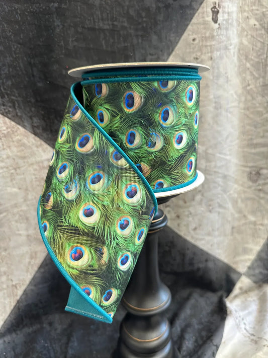 4" x 10 yds Peacock Ribbon with Teal Back