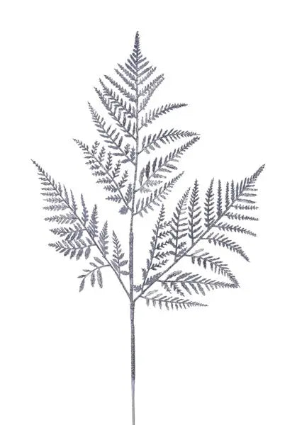 18.5" Glitter Leaf Fern Spray in Silver